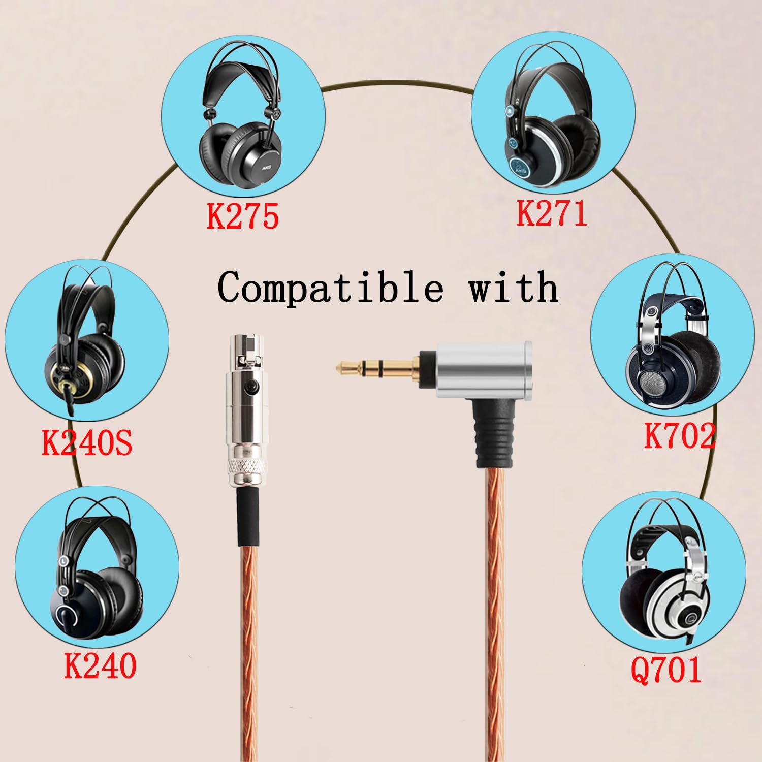 Nylon Audio Cable For AKG K550 K553 K240 K271 K141 K171 K702 K712 - Foto 10