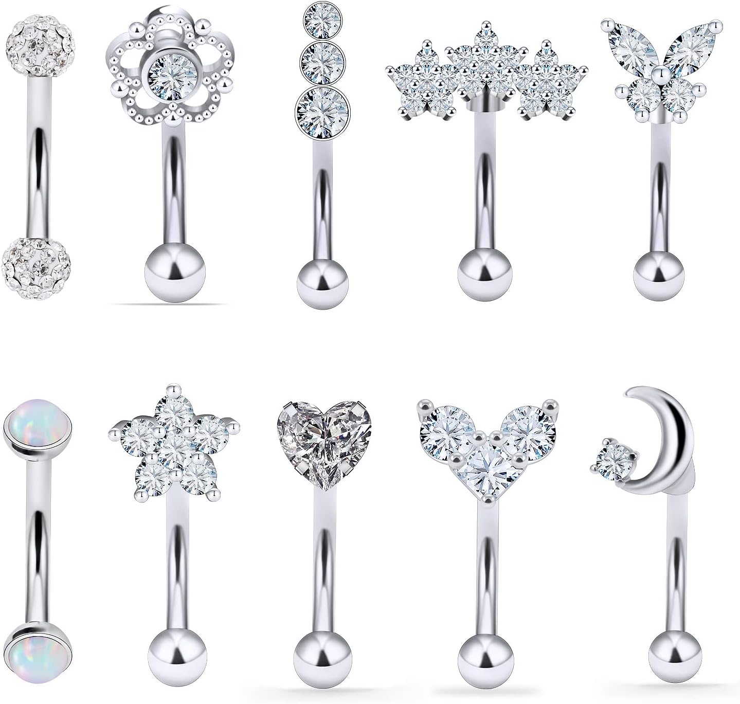 Jenxnjsjo 16g 5/16in Eyebrow/Rook/Snug/Vertical-Labret/VCH/Snake-Eyes/Anti-Tragus/Cartilage/Daith/Belly-Button/Bridge/Hood/Surface Curved Barbell Piercing Jewelry for Women Men