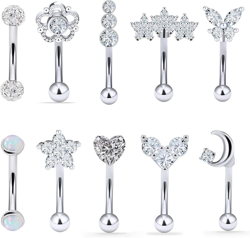 Jenxnjsjo 16g 5/16in Eyebrow/Rook/Snug/Vertical-Labret/VCH/Snake-Eyes/Anti-Tragus/Cartilage/Daith/Belly-Button/Bridge/Hood/Surface Curved Barbell Piercing Jewelry for Women Men