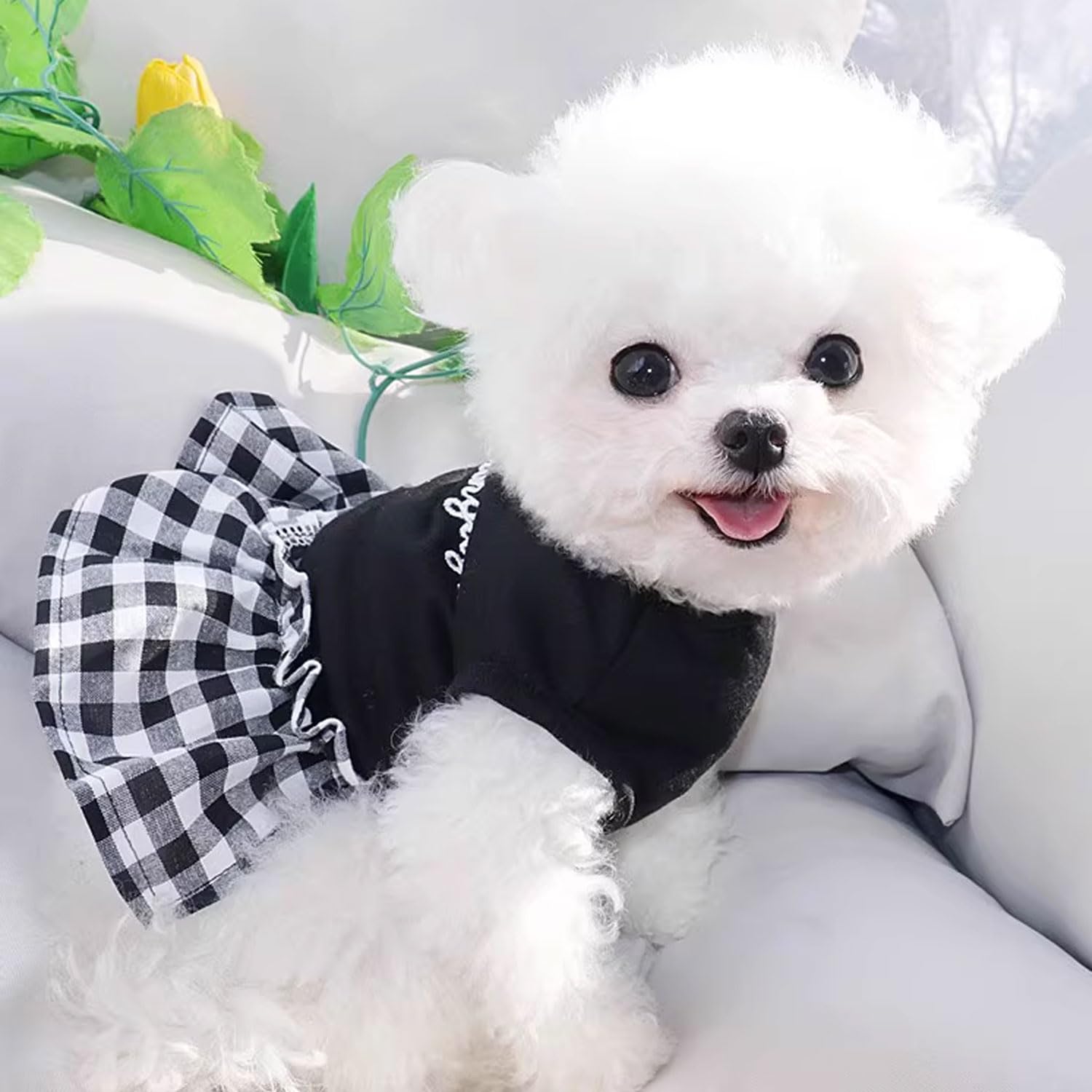 Amazon | 犬 服 ペット服 ドレス ペット服 猫 犬服 チェック柄 リボン