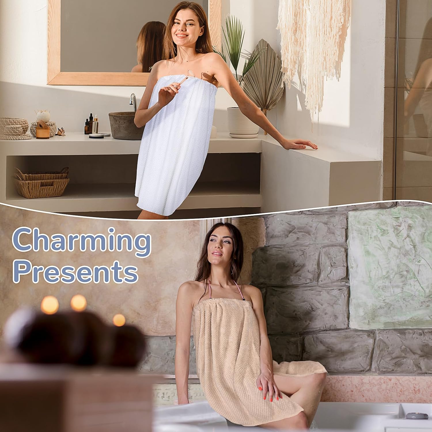 Cozypower 3 Pcs Towel Wrap for Women Velvet Bath Spa Robe Wrap Towel with Adjustable Closure Elastic Top, 30 x 59 Inch - Image 6