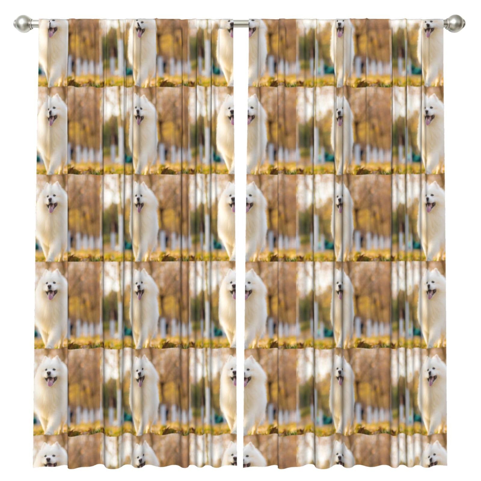 InOmak Samoyed Dog, 2 Panels Window Curtains 52 x 84 Inch Blackout Curtains for Living Room Bedroom