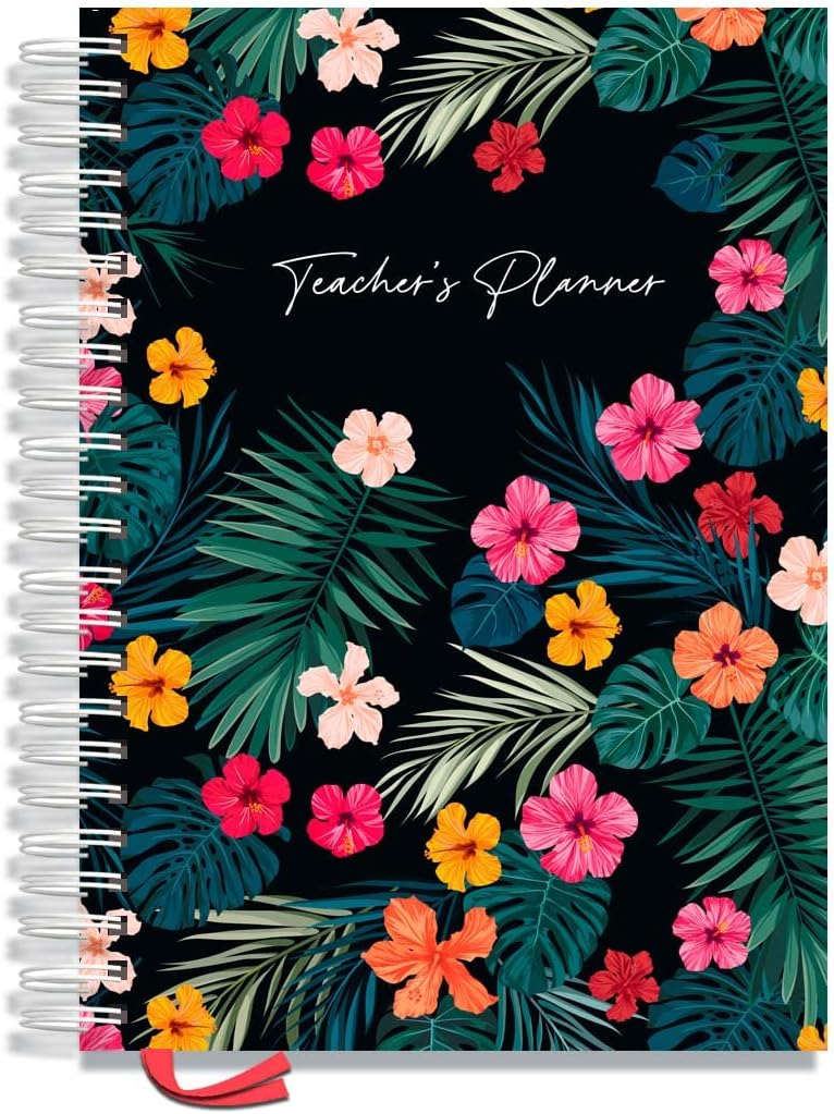 Teacher Planner 2025-2026 A4 size by Pirongs | 6 Lesson Planner for Teachers | Page a day | Undated, Hardback, Wiro-bound Teachers Planner - Tropical Floral
