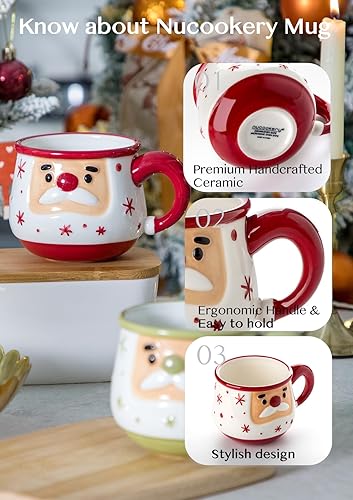 Miniatura 8 de Nucookery Taza de Navidad  Tarjeta de Navidad y caja de regalo incluida  Adorable diseño de cara de Santa  Tazas de café de Navidad divertidas y