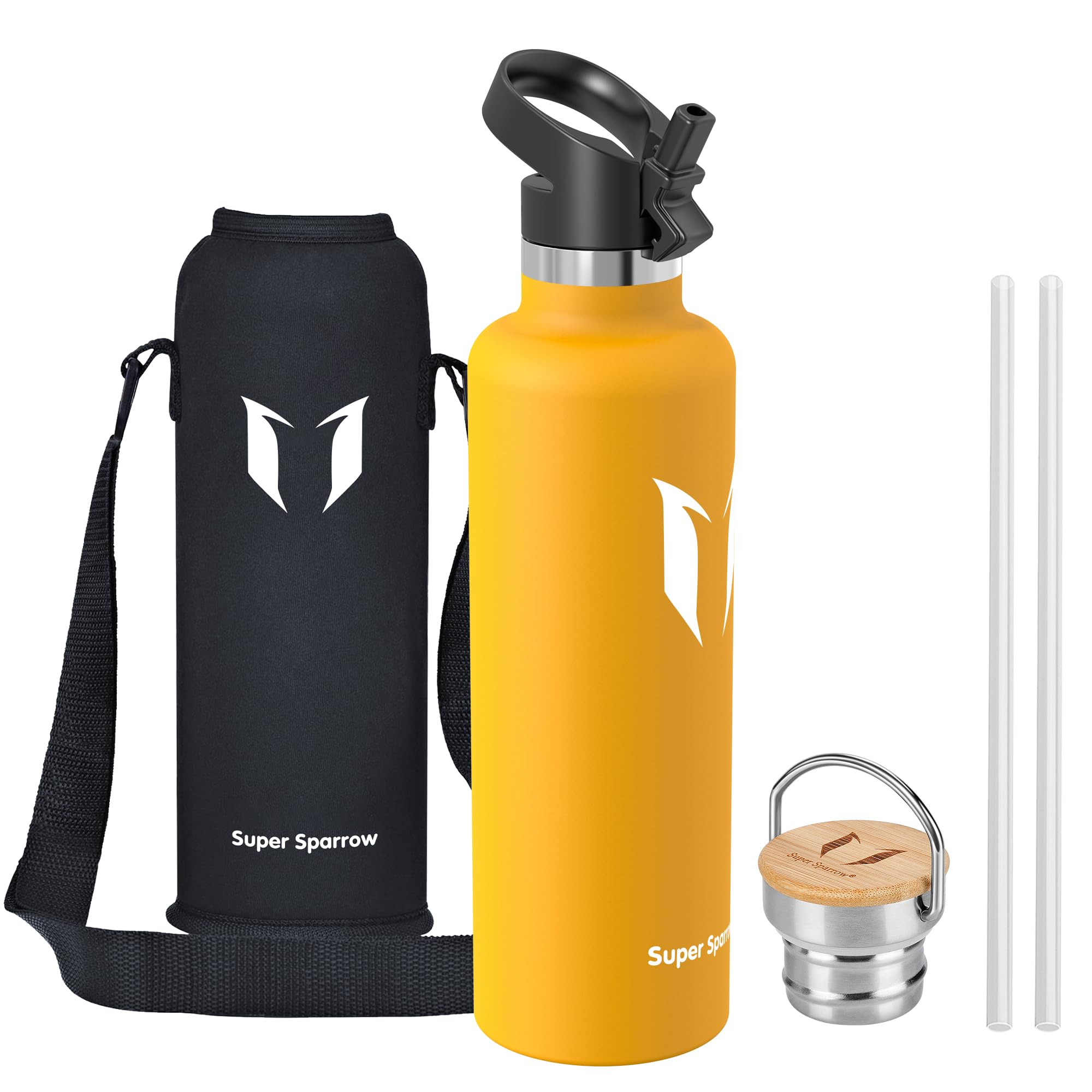 Super Sparrow Borraccia Termica - Bottiglia Termica Senza Perdite - 350ml/500ml/620ml/750ml/1L - Senza BPA Borracce Bambini - Per Scuola, Sport, Campeggio, Palestra, Ciclismo - Con 2 Tappi