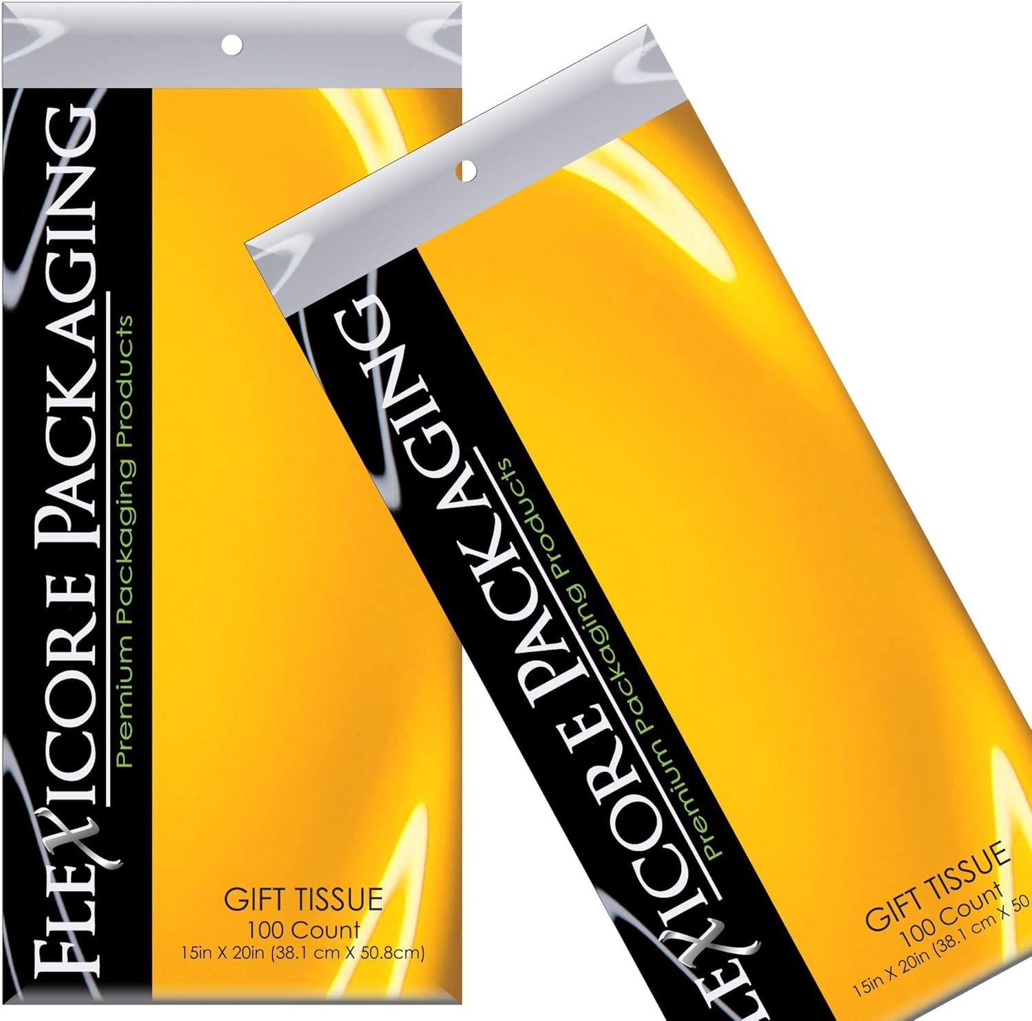 Flexicore Packaging® 50ct Natural Brown Kraft Paper Gift Bags + 100ct Gift Tissue Paper (Goldenrod Yellow)