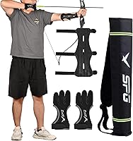 FENJANER Archery Finger Tab Gloves, Adjustable Arm Guard, Wrist Guard & Hip Arrow Quiver Kit for Hunting & Target Practice