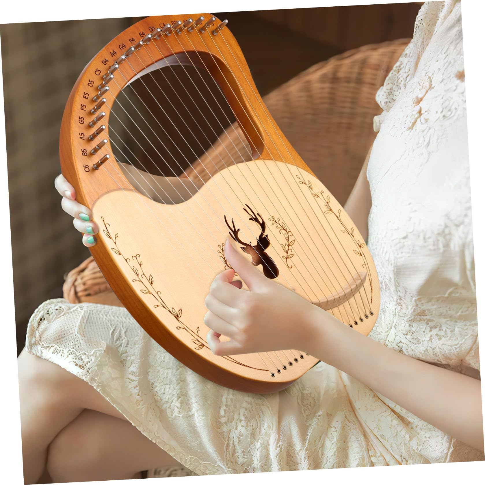 ABOOFAN Set di Arpa Lira con Bordo Arrotondato in Legno con 19 Corde, Chiave di Accordatura e Borsa in Poliestere, Strumento Musicale e Accessori Completi per Principianti
