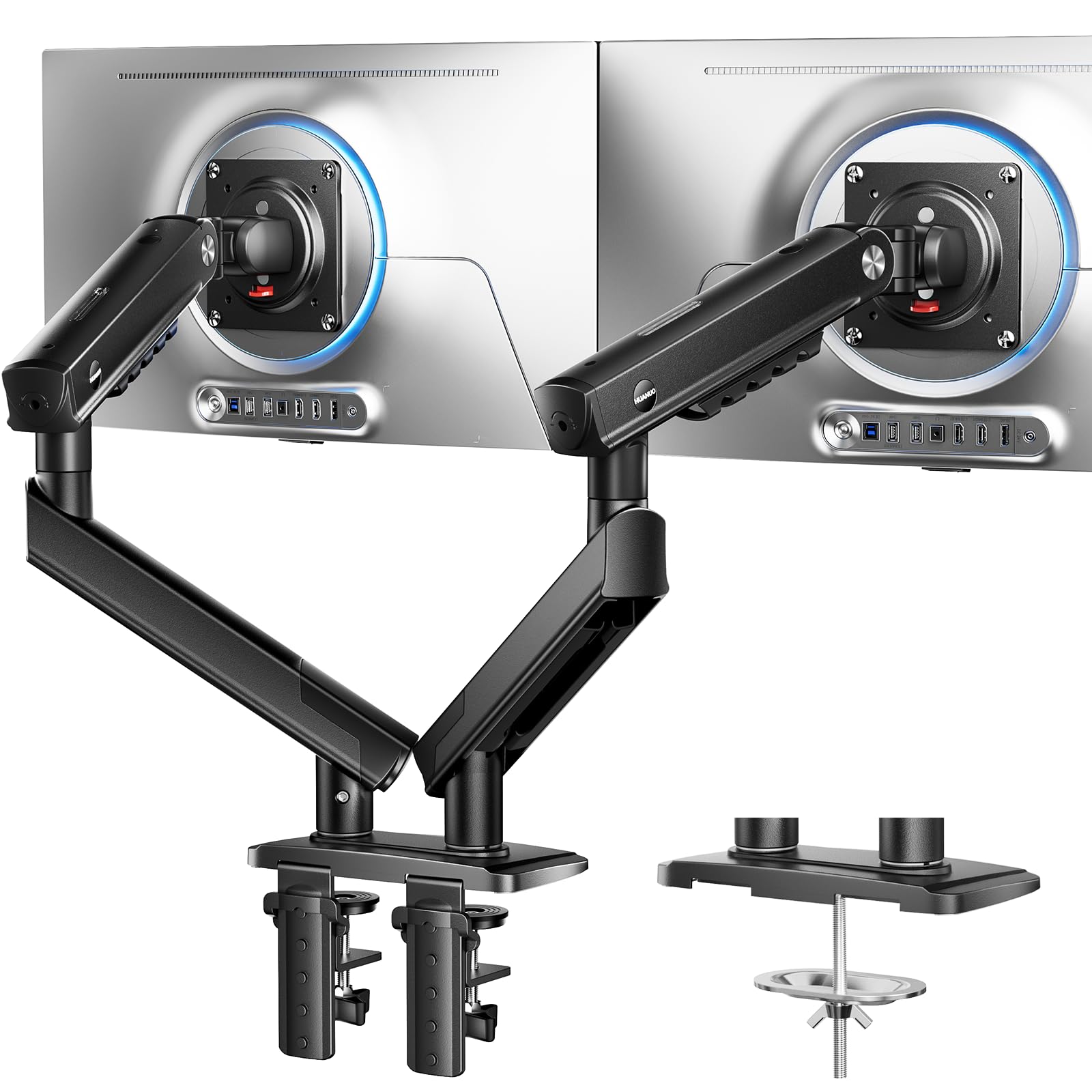 HUANUO MonitorHalterung 2 Monitore für 13–32 Zoll, MechaSpring Bildschirmhalterung bis 9 kg, FlowLift Pro Monitorarm (Neigung/Schwenk/Rotation) werkzeuglos montierbar VESA 75/100 mm, für Gaming&Office