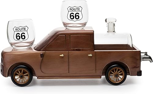 Miniatura 3 de Juego de decantadores de vino y whisky para camioneta de 17.7 onzas líquidas y dos vasos de 12 onzas Route 66  Regalos para él, regalos para papá,