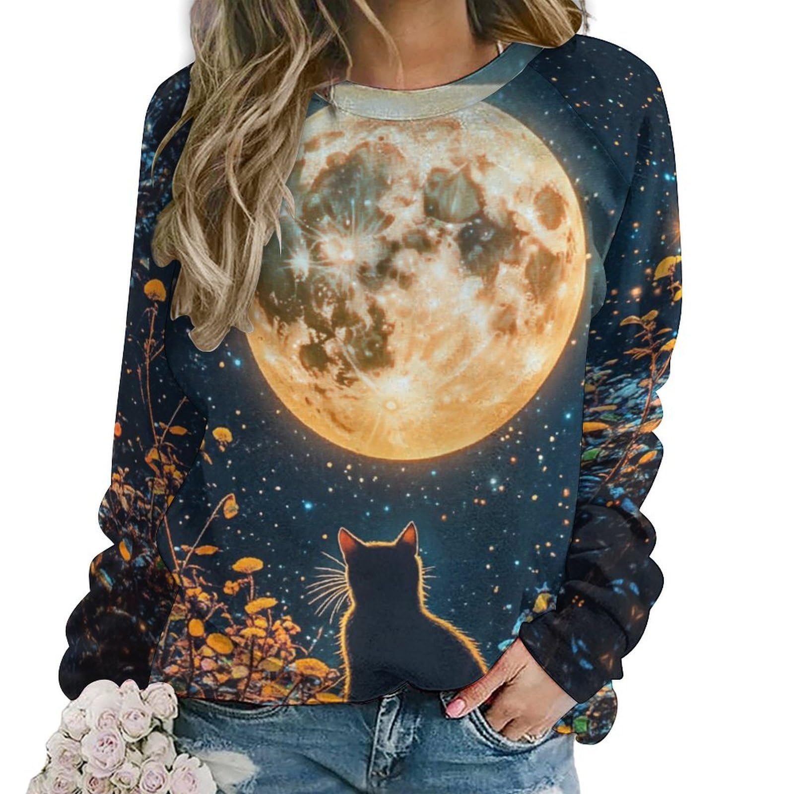 Cat Print Crewneck Oil Painting Sweatshirt