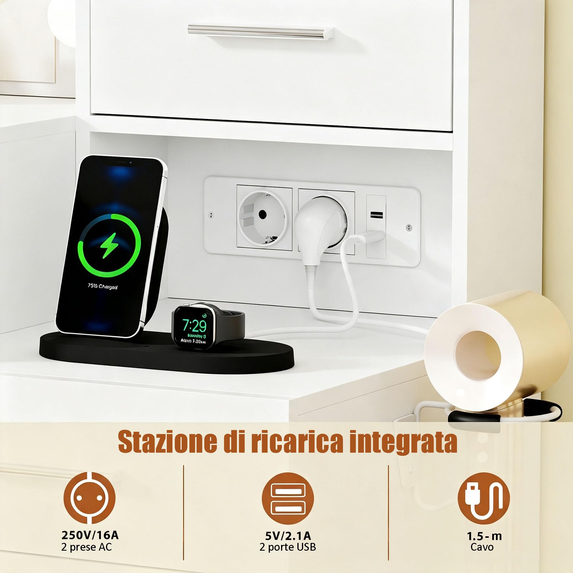 ANWBROAD Grande Toeletta con Specchio e Luci, Luminosità Regolabile, Bianco | Toeletta Trucco con Prese, Tavolo da Trucco con 15 Cassetti e 7 Ripiani Aperti per Camera da Letto Postazione Trucco BDT37W