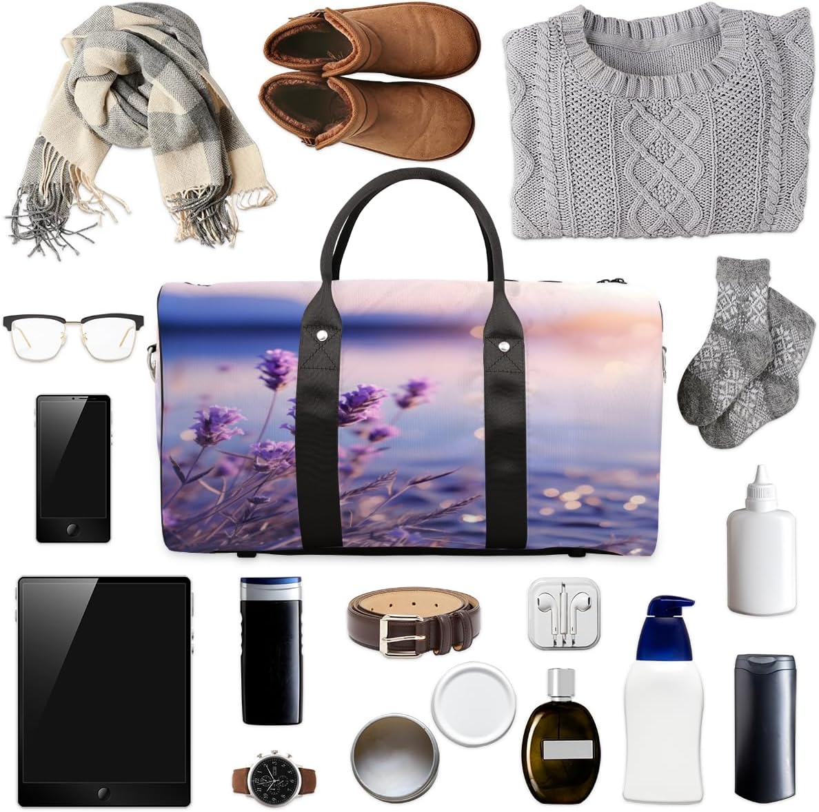 Beautiful Lavender Travel Duffel Bag for Women Men Large Capacity Overnight Weekender Bags for Lightweight Waterproof Sport Gym Bag for Workout Yoga Swim