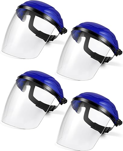 Paquete de 4 protectores faciales de seguridad para moler y cortar, máscara facial resistente a los impactos para trabajo química carpintería (azul)