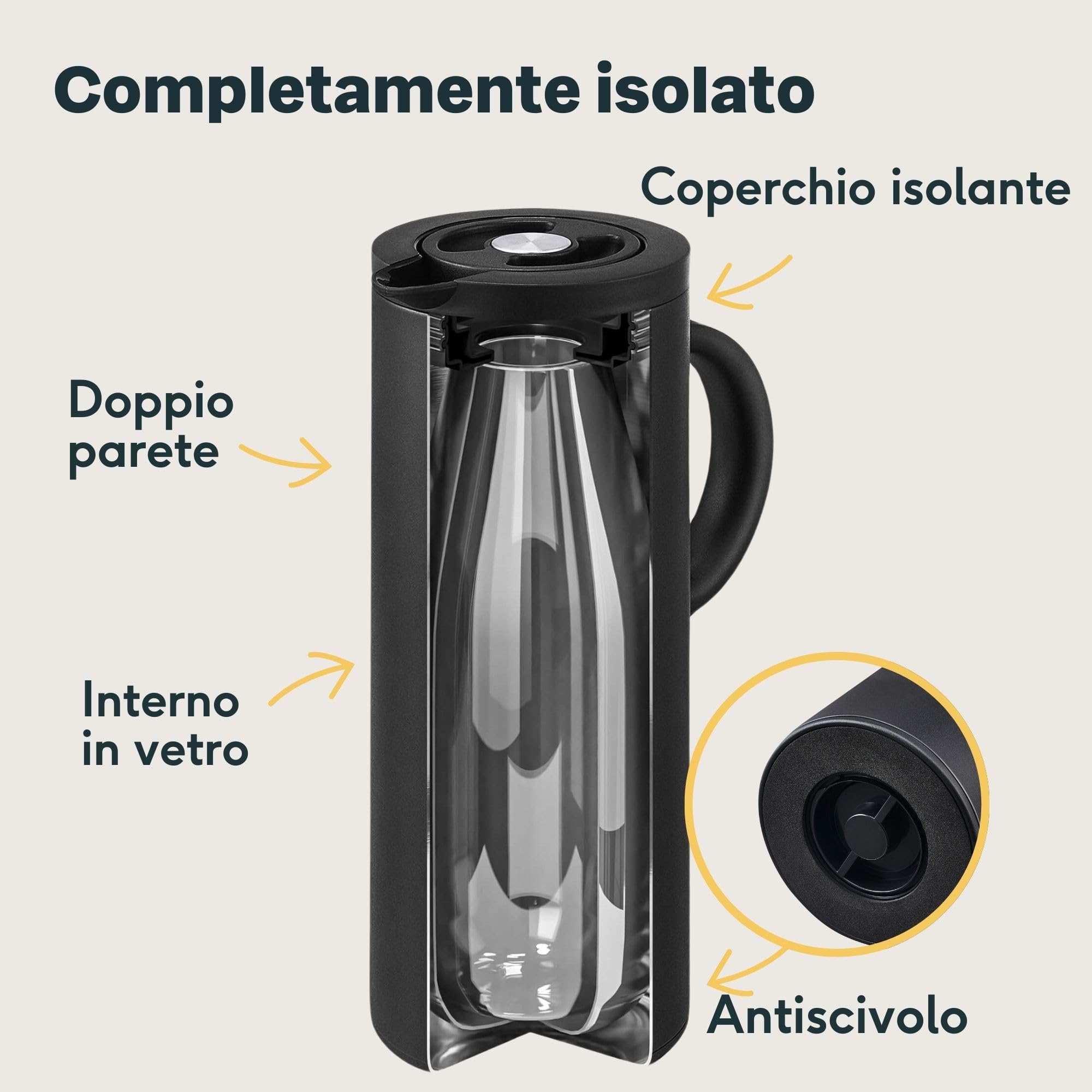 SILBERTHAL Caraffa termica caffe caldo Acciaio inox | Thermos caffè 1 litro | Brocca termica a doppia parete isolata | Caraffa termica nera | Termos per bevande calda