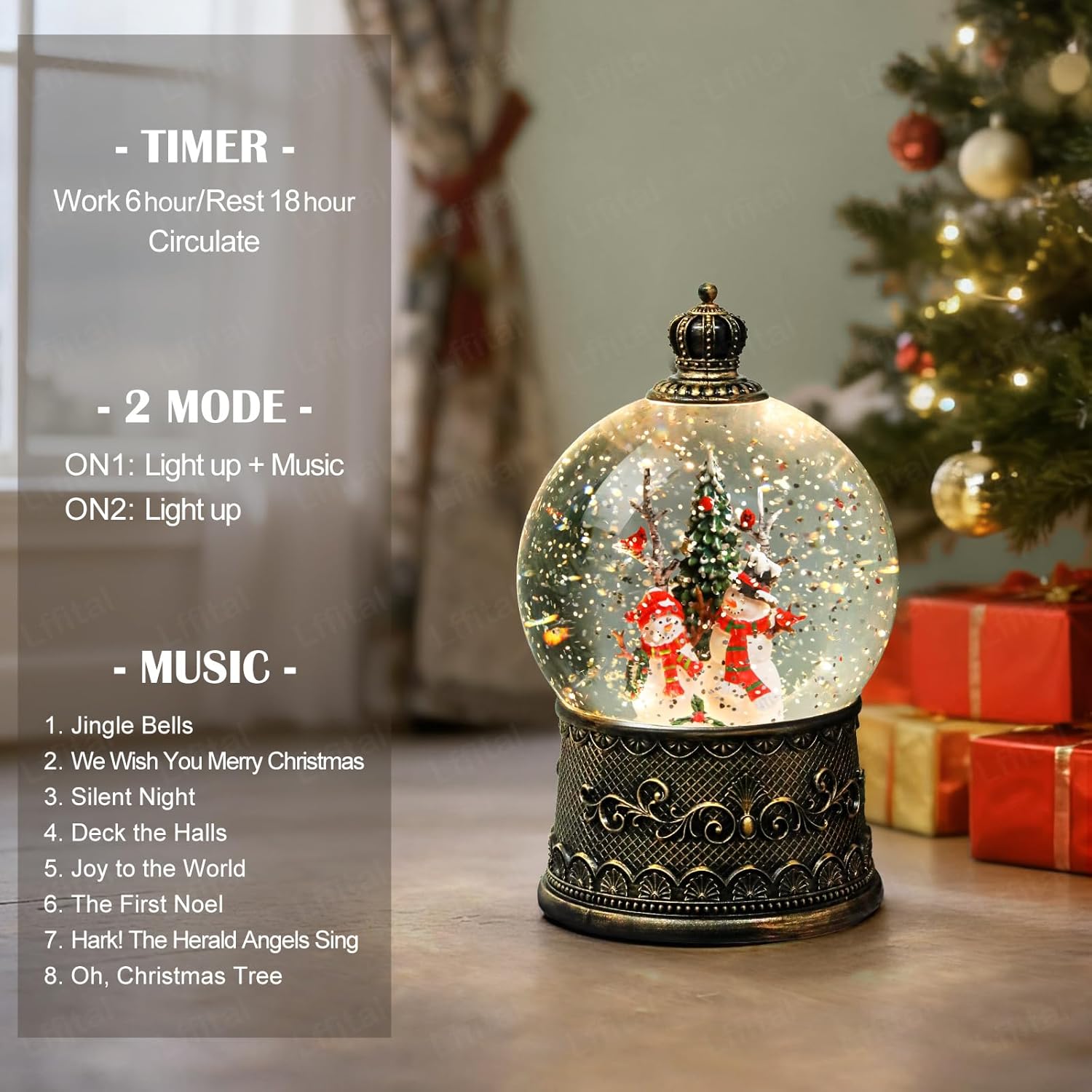 Snowman Snow Globe Lantern Christmas Snow Globes, Lighted Christmas Decorations Indoor for Home with Music Timer Glitter, Musical Snowglobe Festival Gifts, USB & Battery Operated
