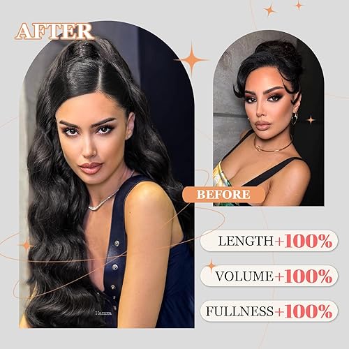 Miniatura 2 de Extensión de cola de caballo con cordón negro, 26 pulgadas, ondulado natural, resistente al calor, clip, extensión de cola de caballo