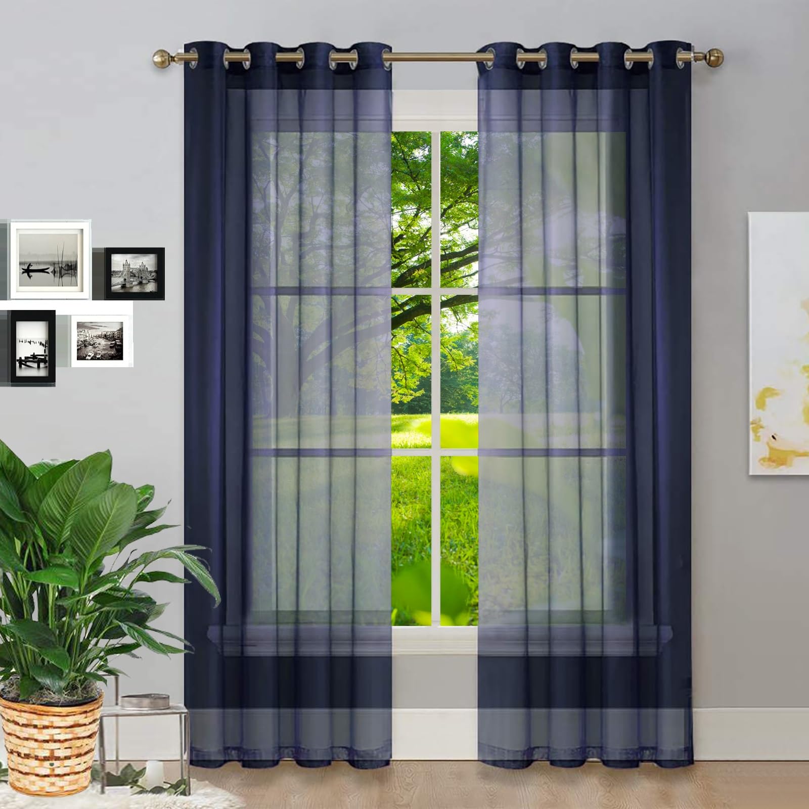 GAIFNAG Snow White Sheer Curtains 150 x 225 cm Pencil Pleat Black Out/Light Weight Linen Look Solid Pencil Pleat Blackout Curtains for Apartment/Hotel Dorm, Navy Blue — image 1
