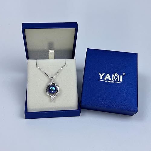 Miniatura 8 de YAMI 11-12MM Black Pearl Pendant Necklace for Women, Handpicked Genuine Tahitian Saltwater Cultured Round Pearls, 18+2 Inch Adjustable Sterling