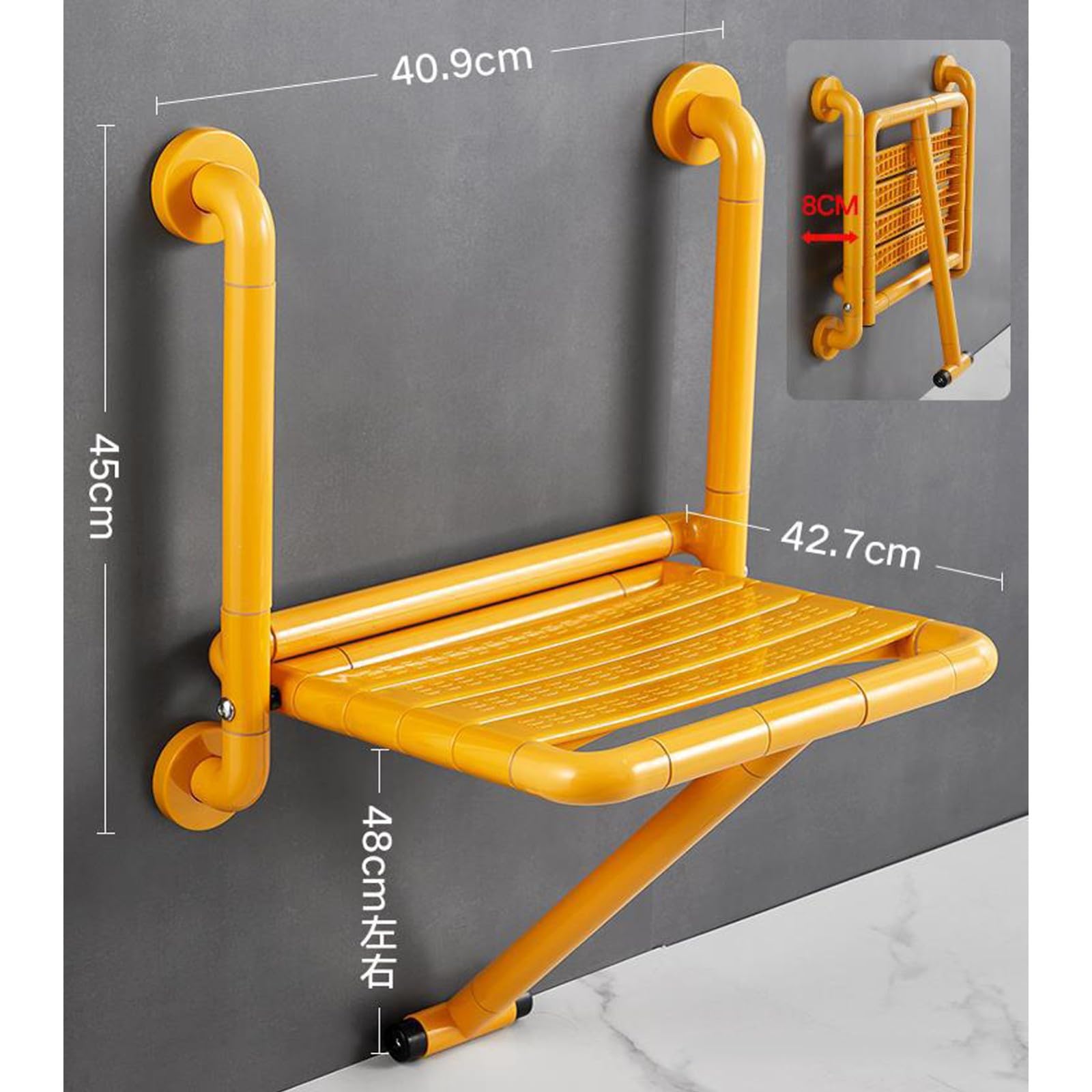Silla Ducha Plegable,Taburete de baño,Asiento Ducha Plegable Pared Montada con Reposabrazos,Silla Abatible Ducha Montado en la Pared,Silla Antideslizante Plegable Cuarto Baño para Discapacitado