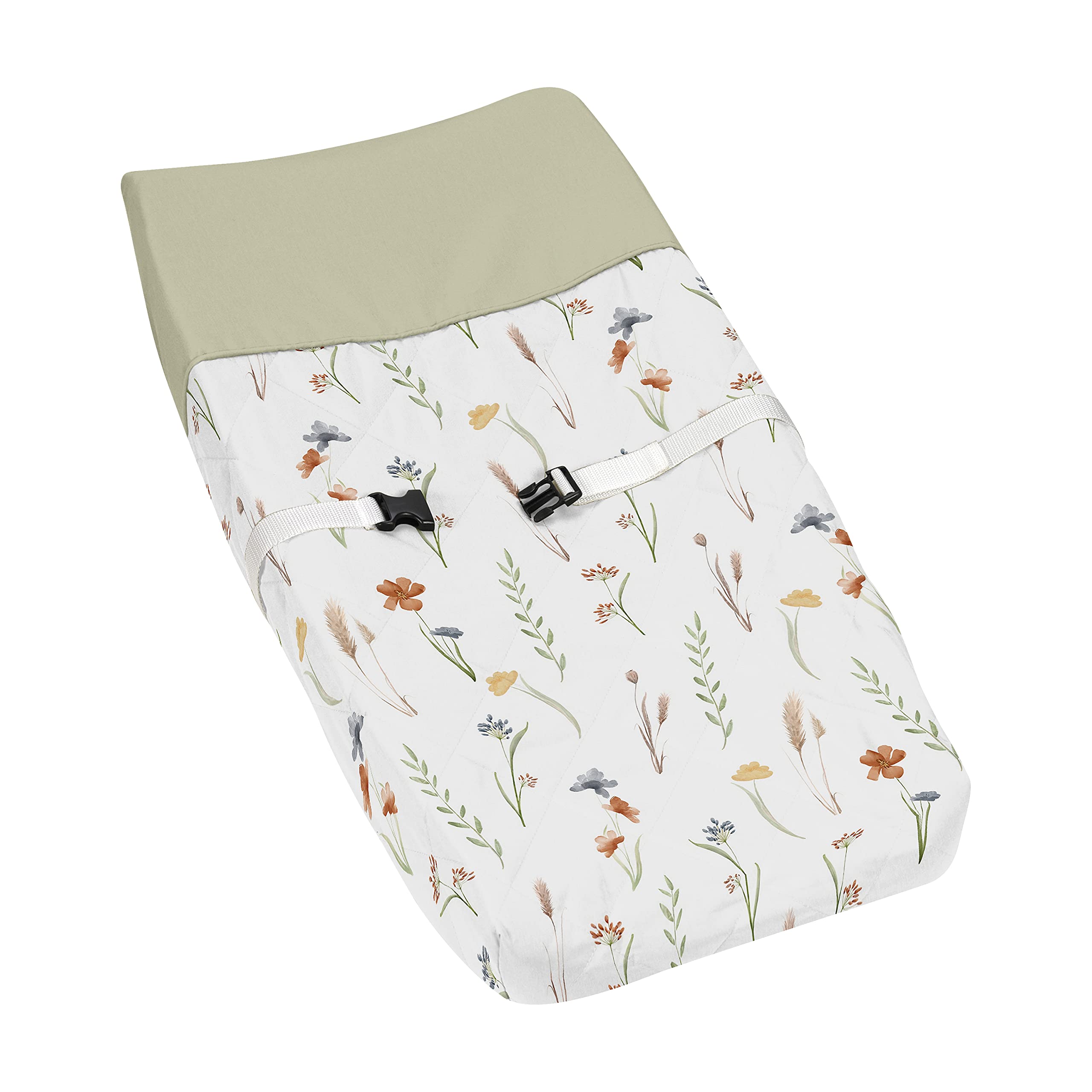 Sweet Jojo Designs Boho Floral Garden Flower Girl Baby Changing Pad Cover Infant Newborn Diaper Table Change Mat Sheet Sage Green Watercolor Bohemian
