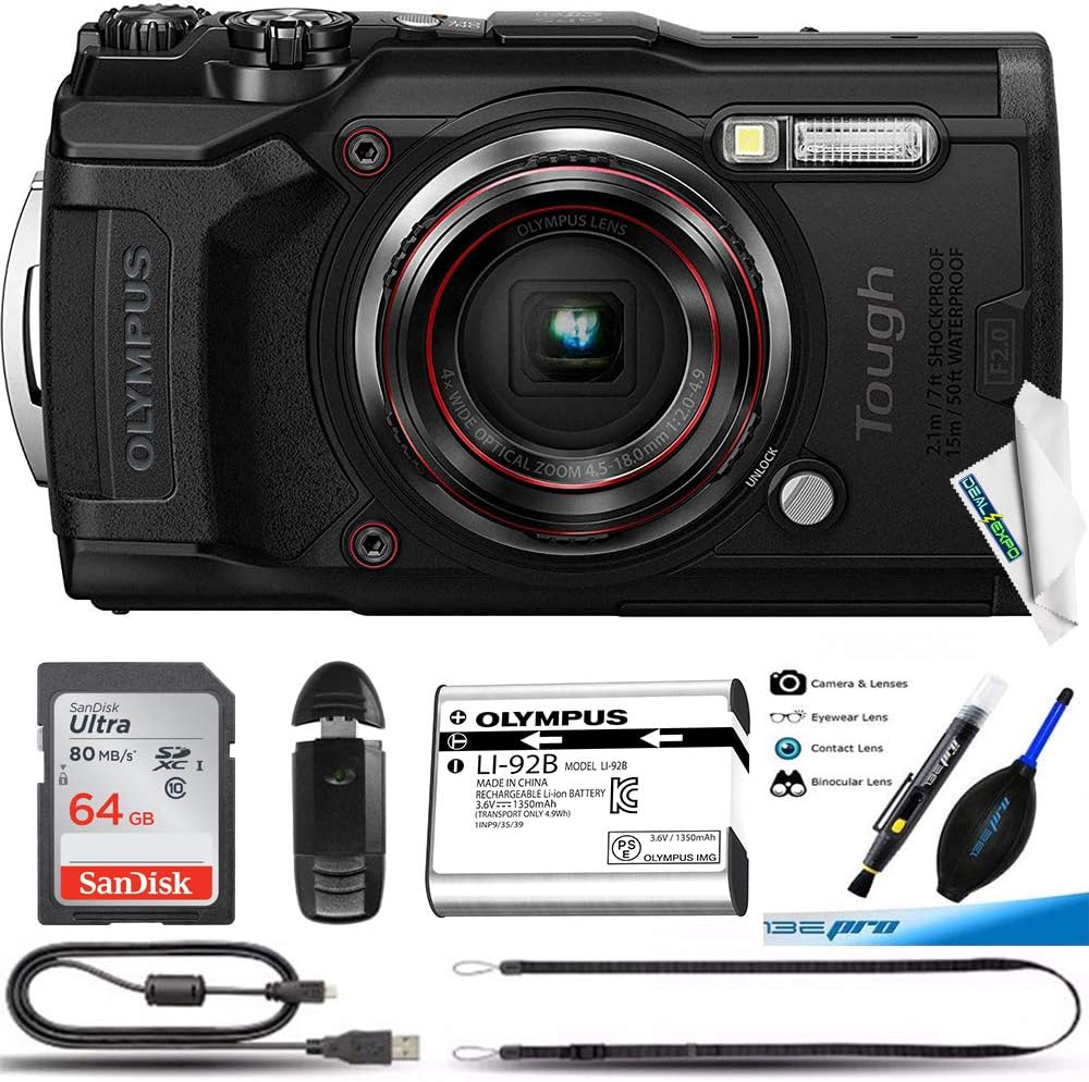 Olympus Tough TG-6 Waterproof Camera, Black -64GB Basic Bundle