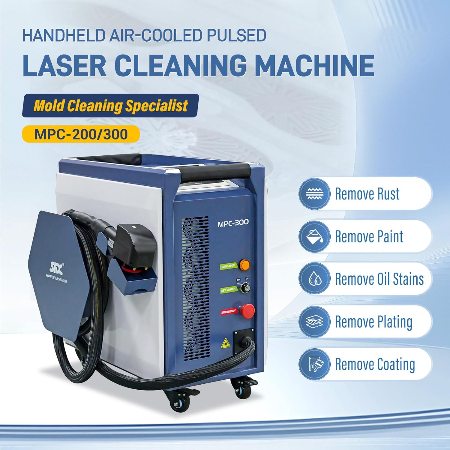 ZAC 200 W Laser Cleaning Machine for Mold AC110-220 Pulsed Rust Removal IoT-Enabled Air-Cooled Handheld Cleaner for Paint Oil Stain Plating Coating Removing Class 2 0.874mW (MPC-200)