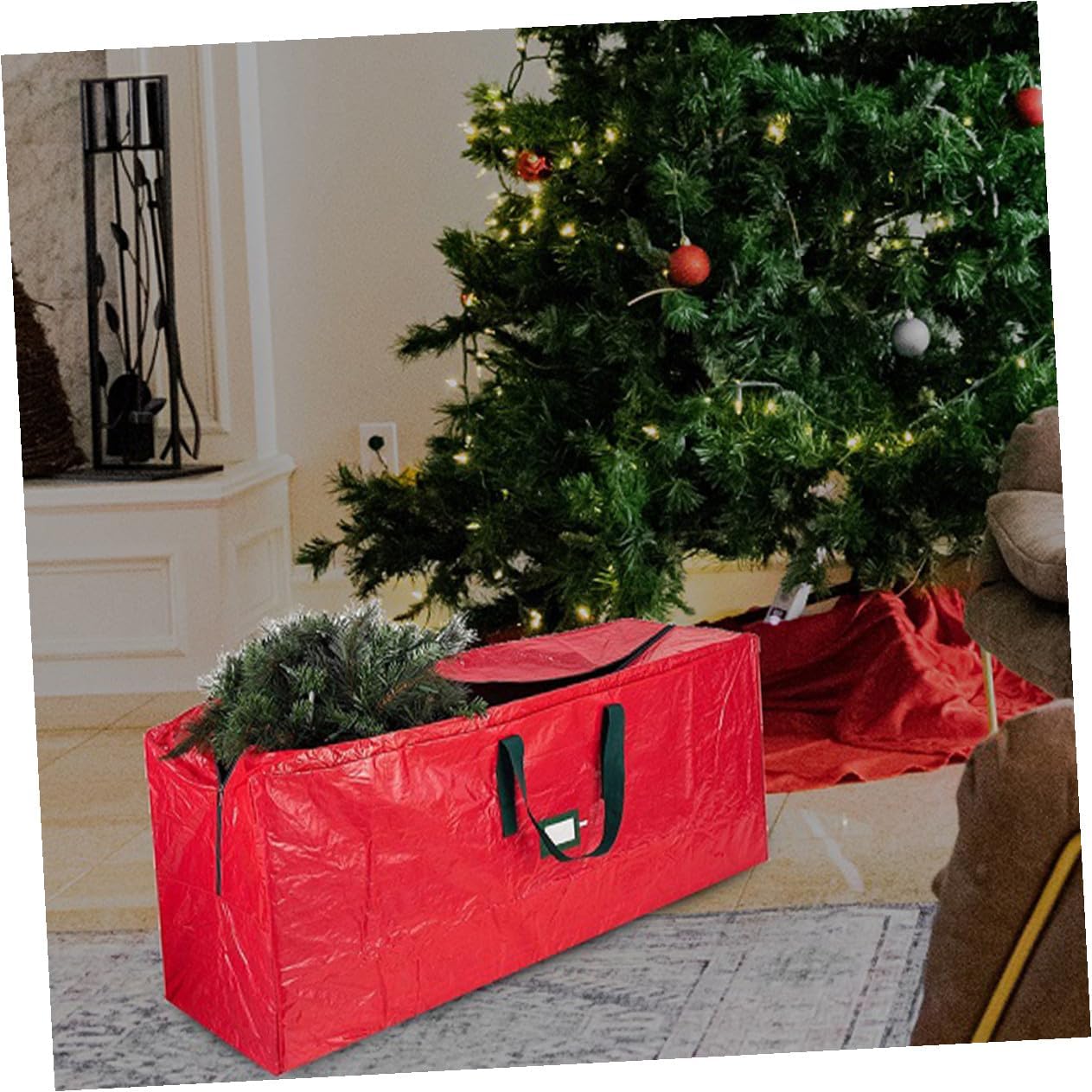 Christmas Tree Storage Bag Waterproof Dustproof Red Organizer Pouch 165x38x76 Cm with Handles for Holiday Tree Storage and Seasonal Decoration