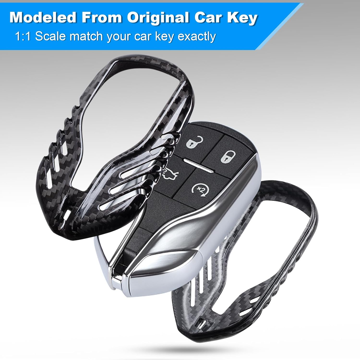 T-carbon Key Fob Cover with Keychain,Real Carbon Fiber Key Fob Case Protector Shell Fits for 2013-up Maserati Quattroporte Ghibli 2017-up Levante Keyless Smart Key Accessories BLACK