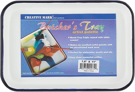 Creative Mark Butcher Tray Palette - 7.5" x 11" - Triple Coated Enamel Tray Palette for Painting, Color Theory, Mixing, and More