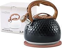 Vista 10 de LONFFERY Tea Kettle, 2.5 Quart Whistling Tea Kettle, Tea Pots for Stove Top Food Grade Stainless Steel with Wood Pattern Folding Handle - Pink