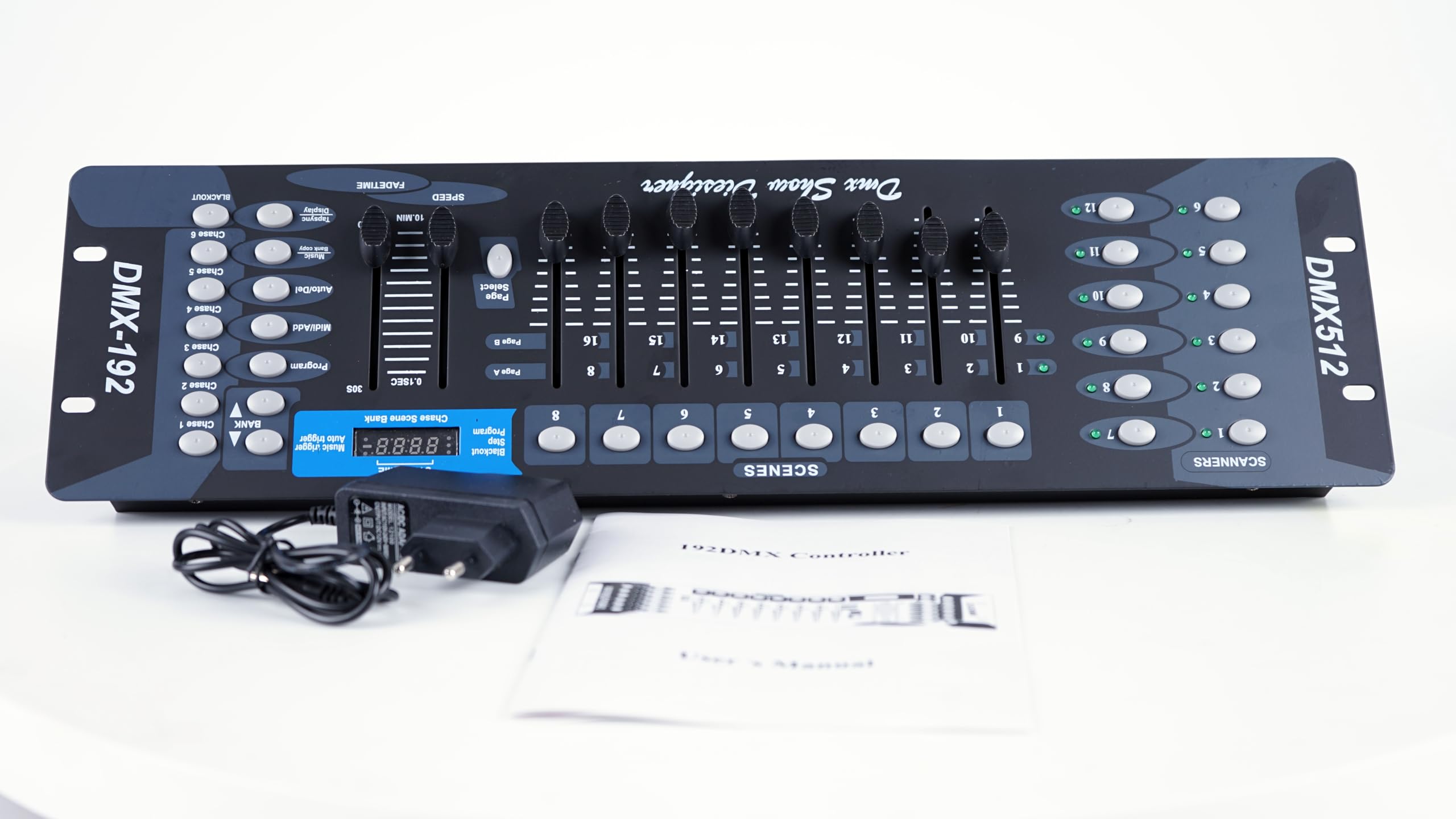 Kontroler DJ-ski, Wielofunkcyjny kontroler konsoli 384/192 DMX512 służy do przesuwania efektu dopasowania reflektorów DJ oświetlenie sceniczne imprezowy(192,Plug)
