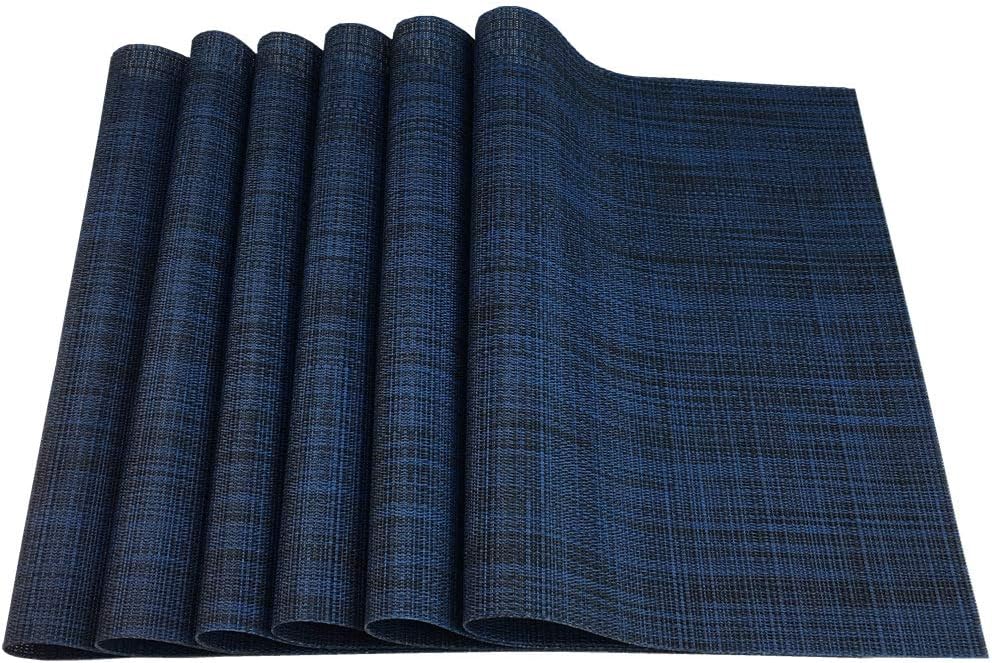 Placemats Set of 6 for Dining Table Stain Resistant Washable PVC Kitchen Table Mats Woven Vinyl Wipeable Table Placemat,Easy to Clean(Navy Blue)
