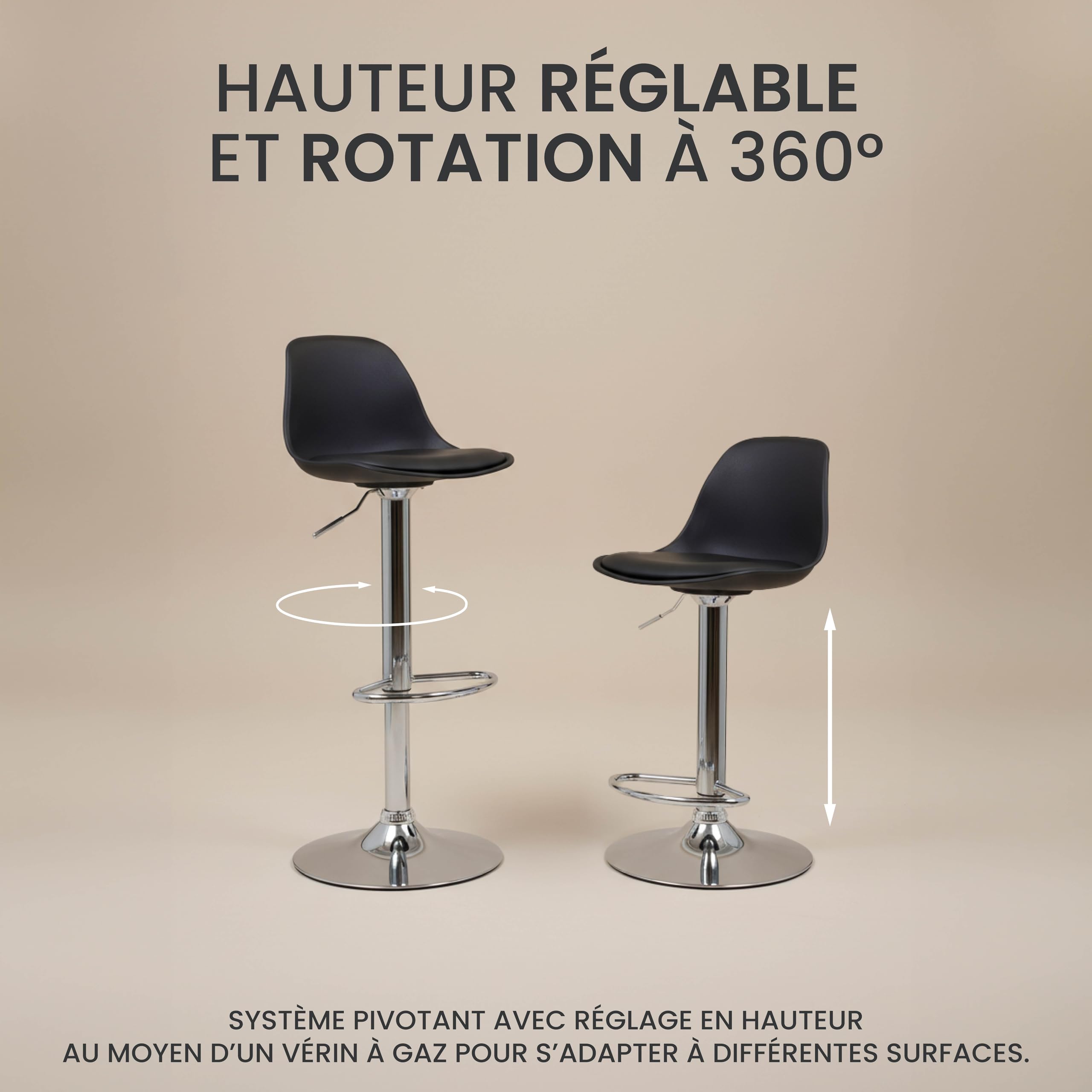 Vaukura Taburete de Bar Juego de 2 | Taburetes Regulables en Altura en Piel Sintética Blanco | Taburete de Cocina Giratorio 360° | Base de Acero Cromado con reposapiés Estilo Moderno Cocina y Barra