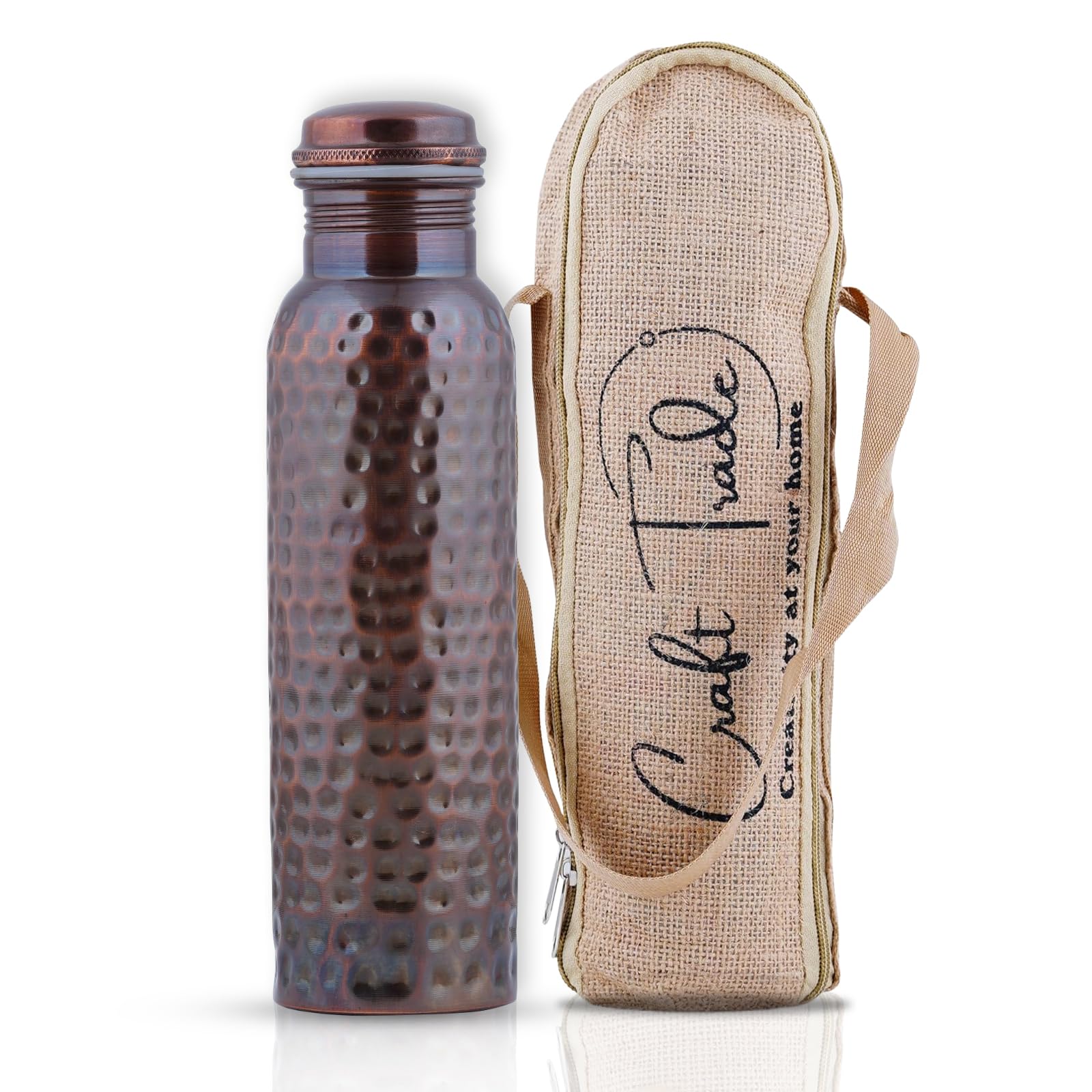 – Craft Trade Copper Water Bottle Pure Copper Bottle with Lid and Carry Bag Leak Proof BPA Free Hammered Drinking Bottle for Sport Fitness and Yoga - 1 Litre Black