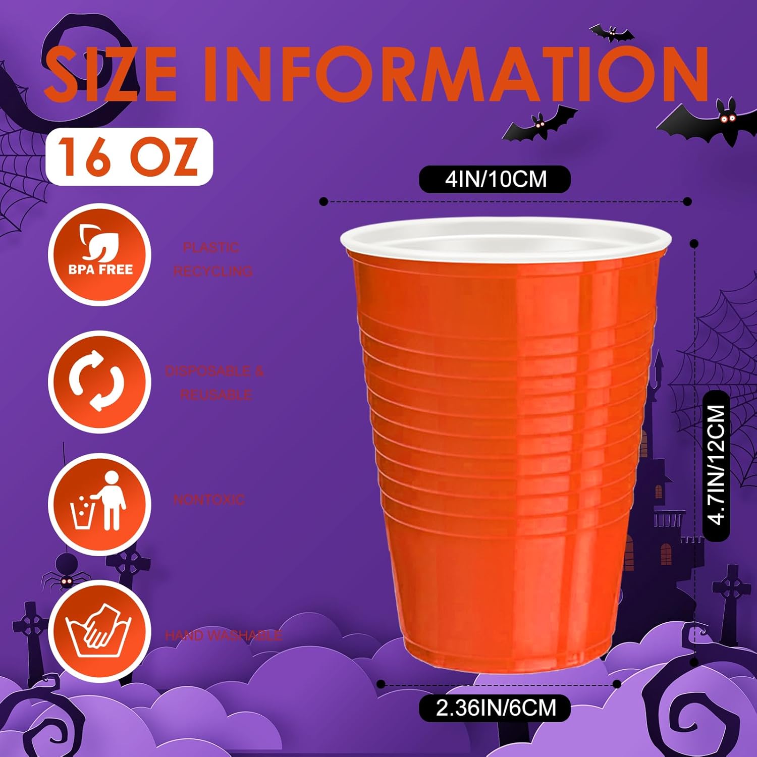 120 pcs 16 oz Orange plastic cups Halloween plastic Disposable cups orange Party Cups for drinking Tastings served Snacks Barbecues Picnics - Image 4
