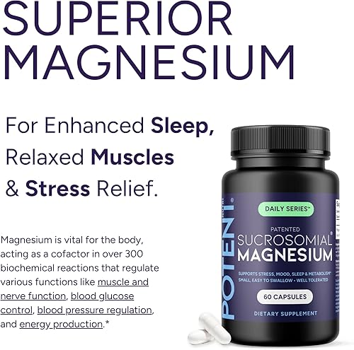 Miniatura 2 de Sucrosomial Magnesium - Absorción avanzada patentada y píldora más pequeña - Alivio del estrés, sueño, nervios, músculos y metabolismo, 300 mg 60