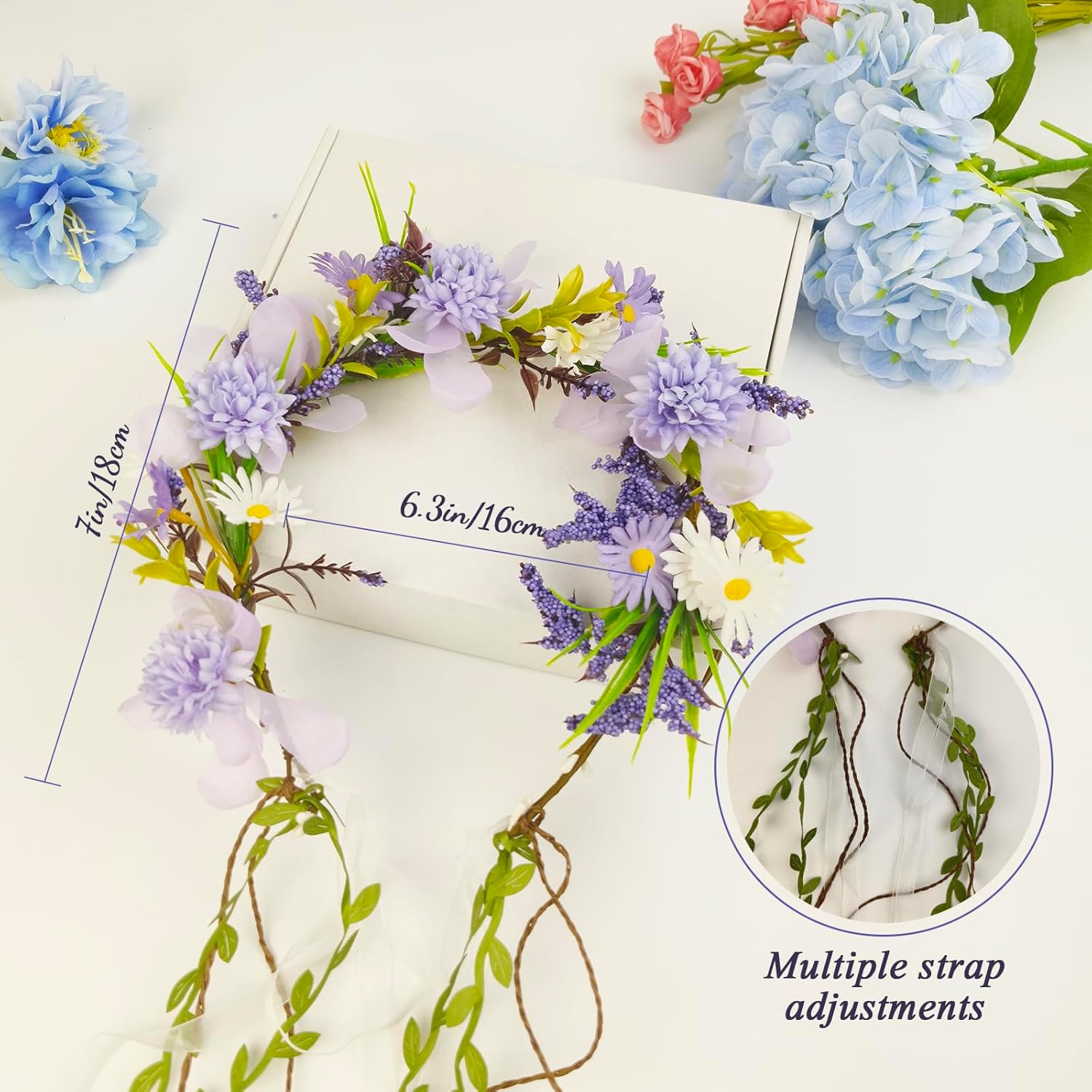 TooGet Purple Flower Crown Headbands for Women Bohemian Floral Crown Hair Accessories Artificial Floral Headpiece Wreath for Weddings, Travel, Themed Parties, Vacations and Birthdays - Image 2