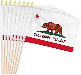 Pack of 20, Handheld California Flags 5x8 Inch - Small State of California CA Flags on Wood Sticks with Spear Top, Mini Californian Flag for Elections, Patriotic Decor, Independence Day Celebrations