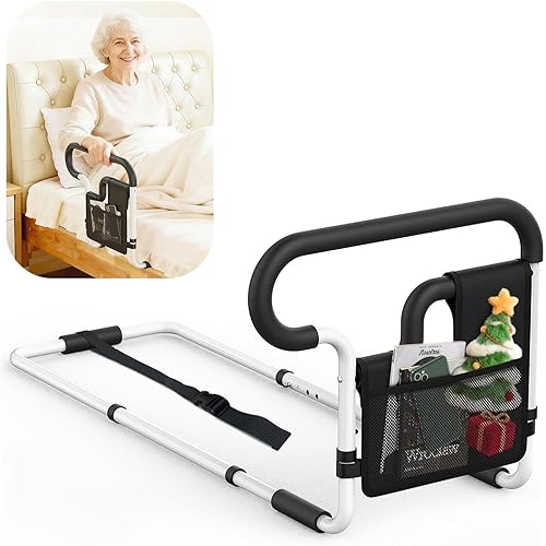Bed Rails for Elderly Adults Safety: Adjustable Bedside Assist Bar for Seniors - Side Bed Railing Handle Support Guard - Bedrails Slides Under Mattress Fit King Size Queen Full Twin Beds