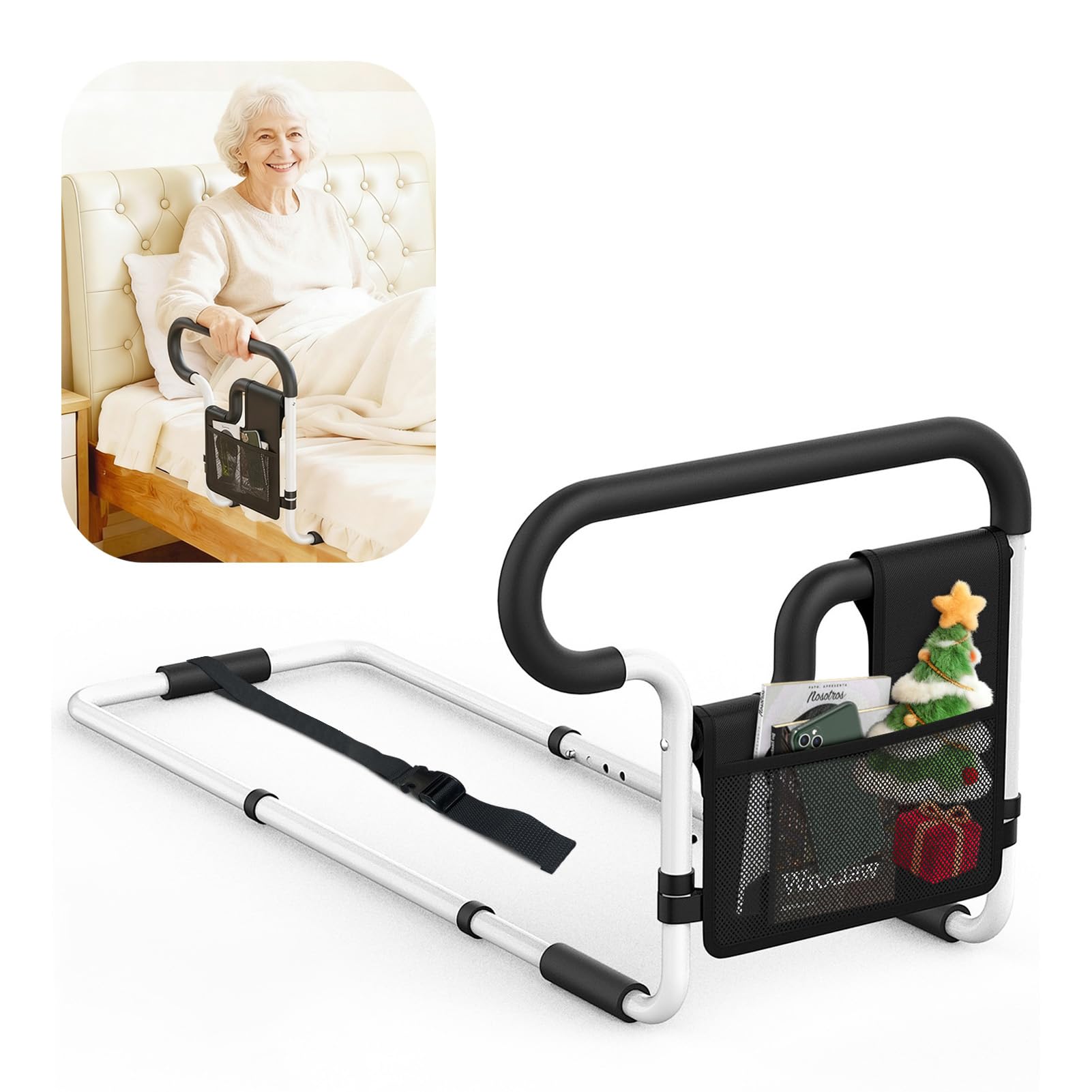 Cuzieey Bed Rails for Elderly Adults Safety: Adjustable Bedside Assist Bar for Seniors - Side Bed Railing Handle Support Guard - Bedrails Slides Under