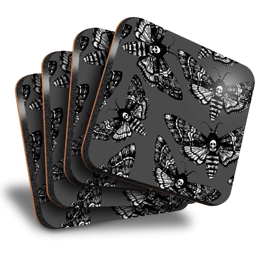 Destination Vinyl Ltd Multicolor Great Coasters (Set Of 4) Square - Bw - Death's Head Hawk Moth Print Drink Glossy Coasters/Tabletop Protection For Any Table Type #36965