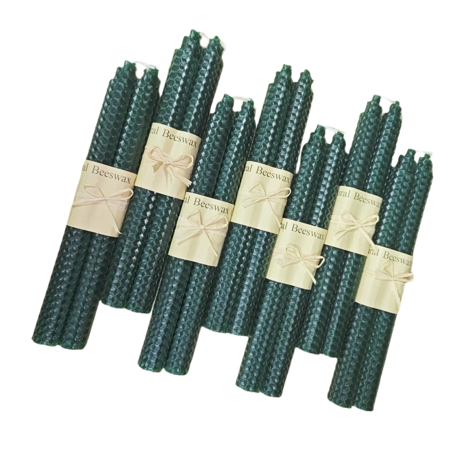Set of 14 Dark Green Beeswax Taper Candles, Premium Quality Hand-Rolled 9 Inch Smokeless Dripless Uncented Long Candles for Wedding, Party, Home Décor, Holiday, Birthday