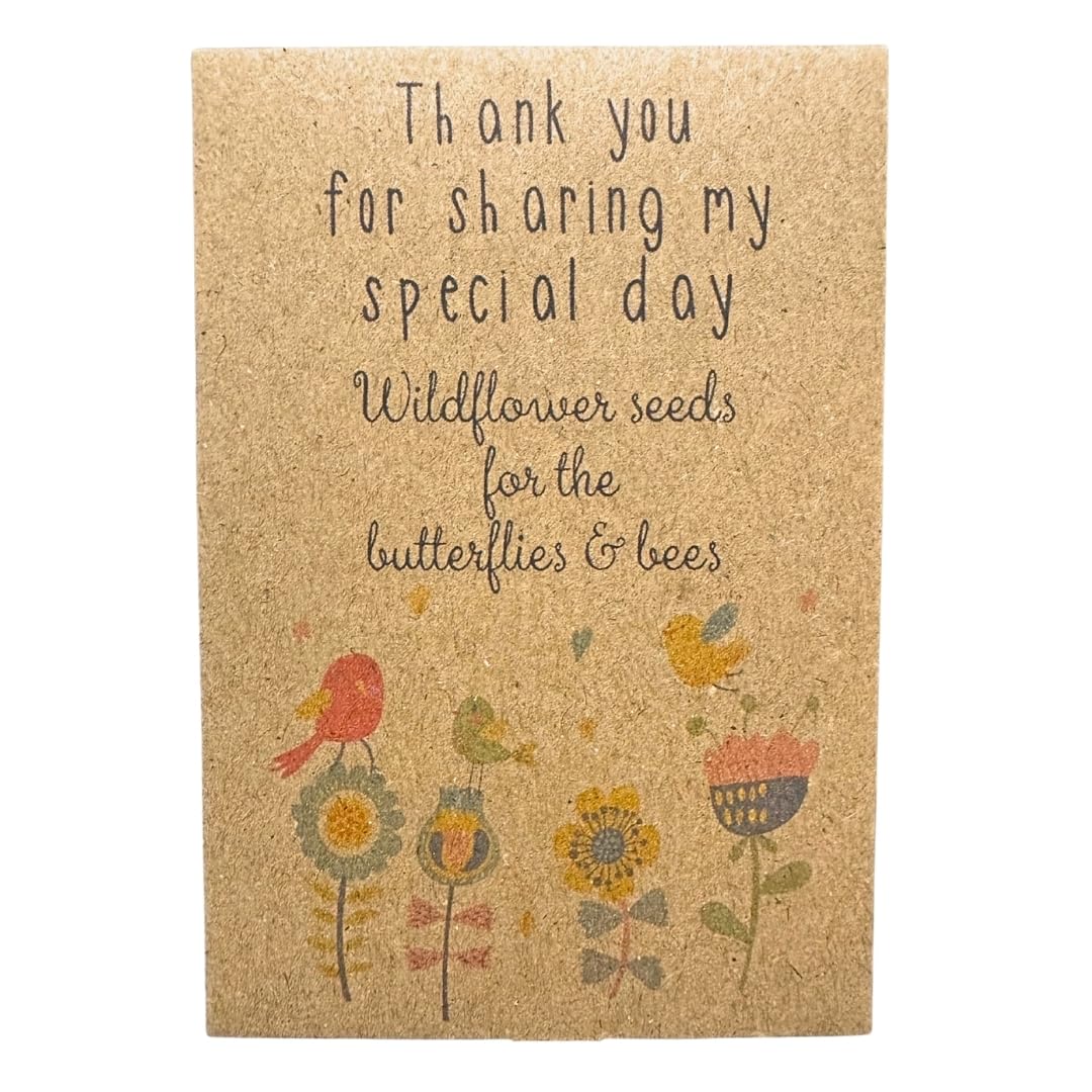 Wildflower Seed Packets X10 – UK-Sourced Seed Mix in Paper Packets – Thank You Favours for Weddings Birthdays Events – Optional Personalisation – Made & Packed in The UK