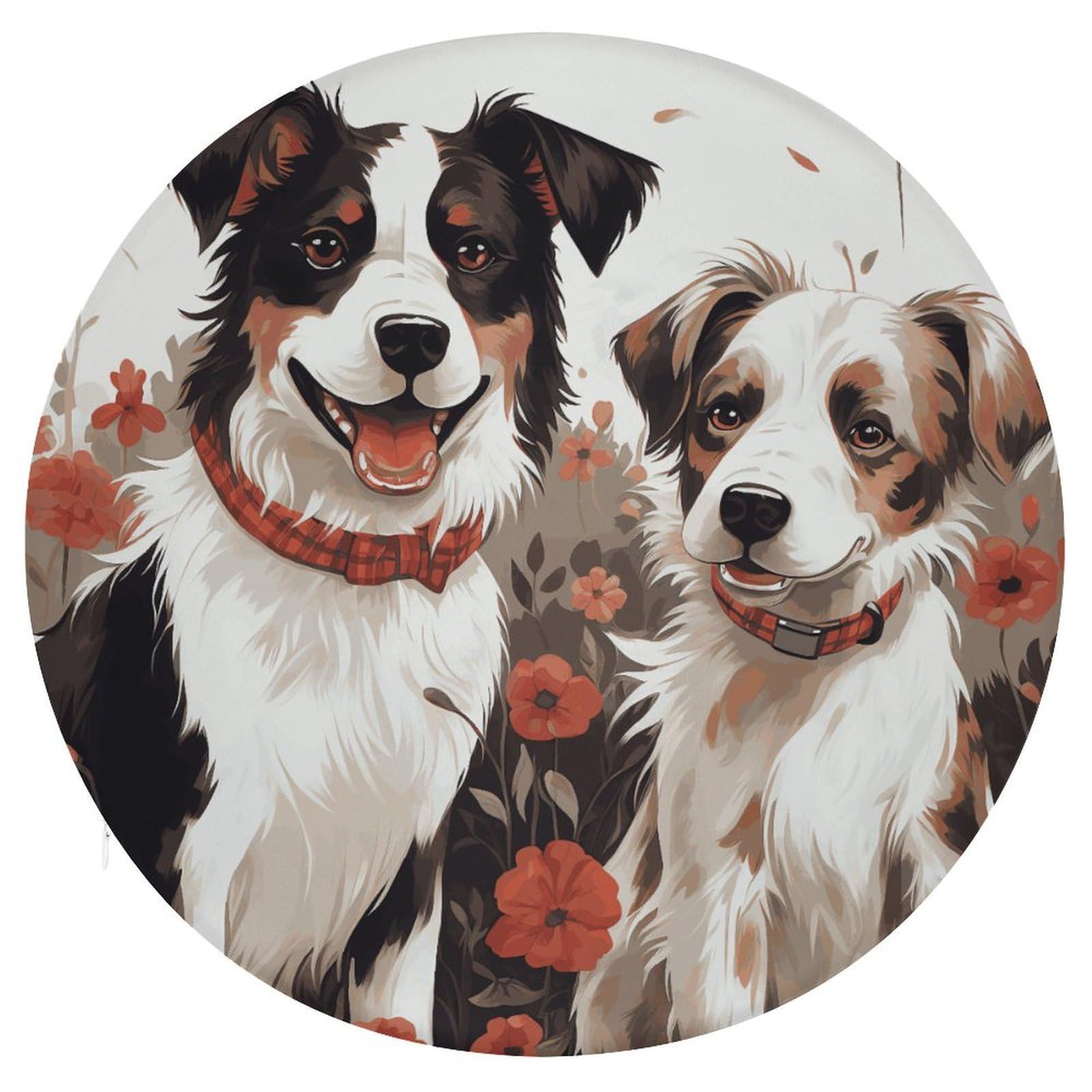 Wsoihfec Style Lovely Dogs Seat Cushion Round Chair Pad