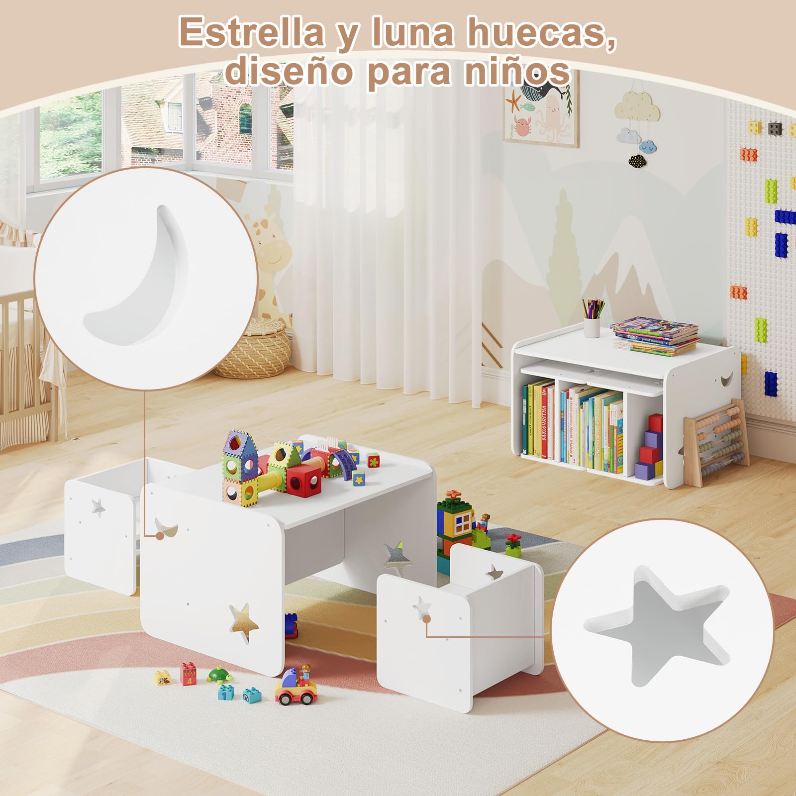 WOLTU Juego de Mesa y Sillas Infantiles, Blanco