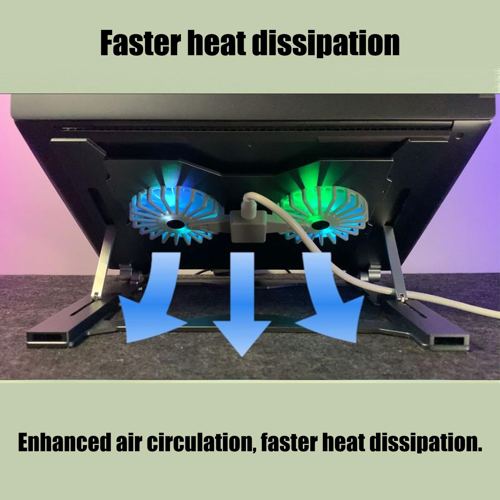 Supporto ergonomico per computer portatile da gioco con supporto regolabile, in alluminio ventilato con luci LED fredde, supporto per notebook ventilato