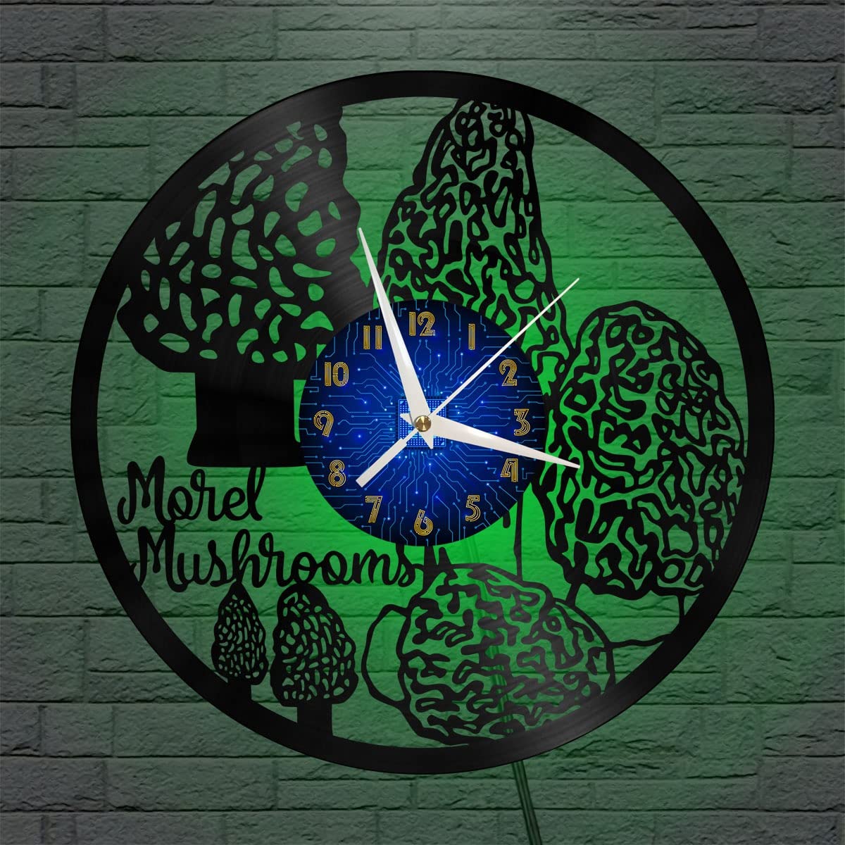 Horloge murale vinyle champignon LED 30 cm noir pour salon