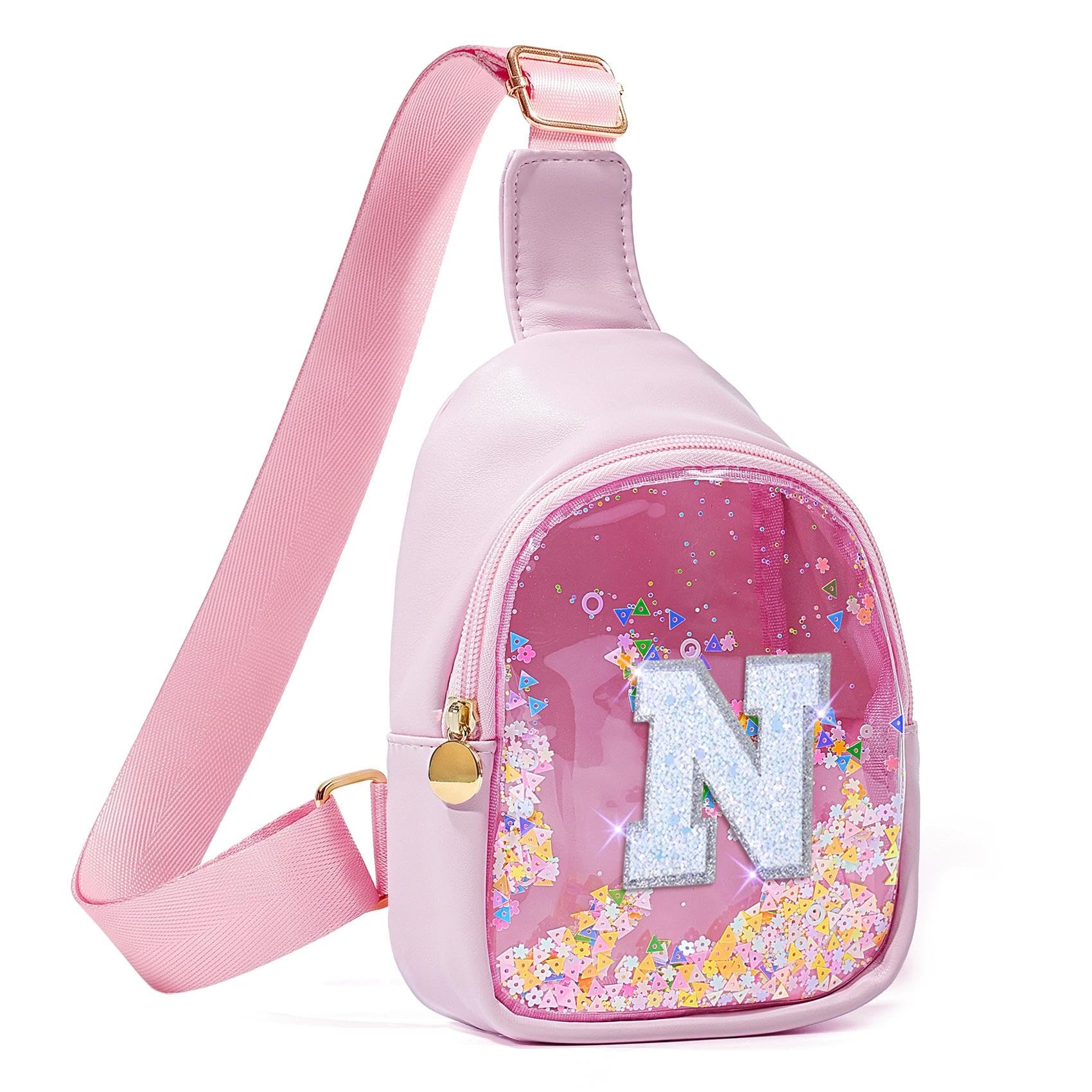 COSHAYSOO Pink Toddler Little Girls Purse 2 3 4 5 6 7 Year Old Kids Sling Bag Initial Crossbody Pouch, Custom Monogrammed Personalized Birthday Gifts for Girls Trendy Monogram Letter N