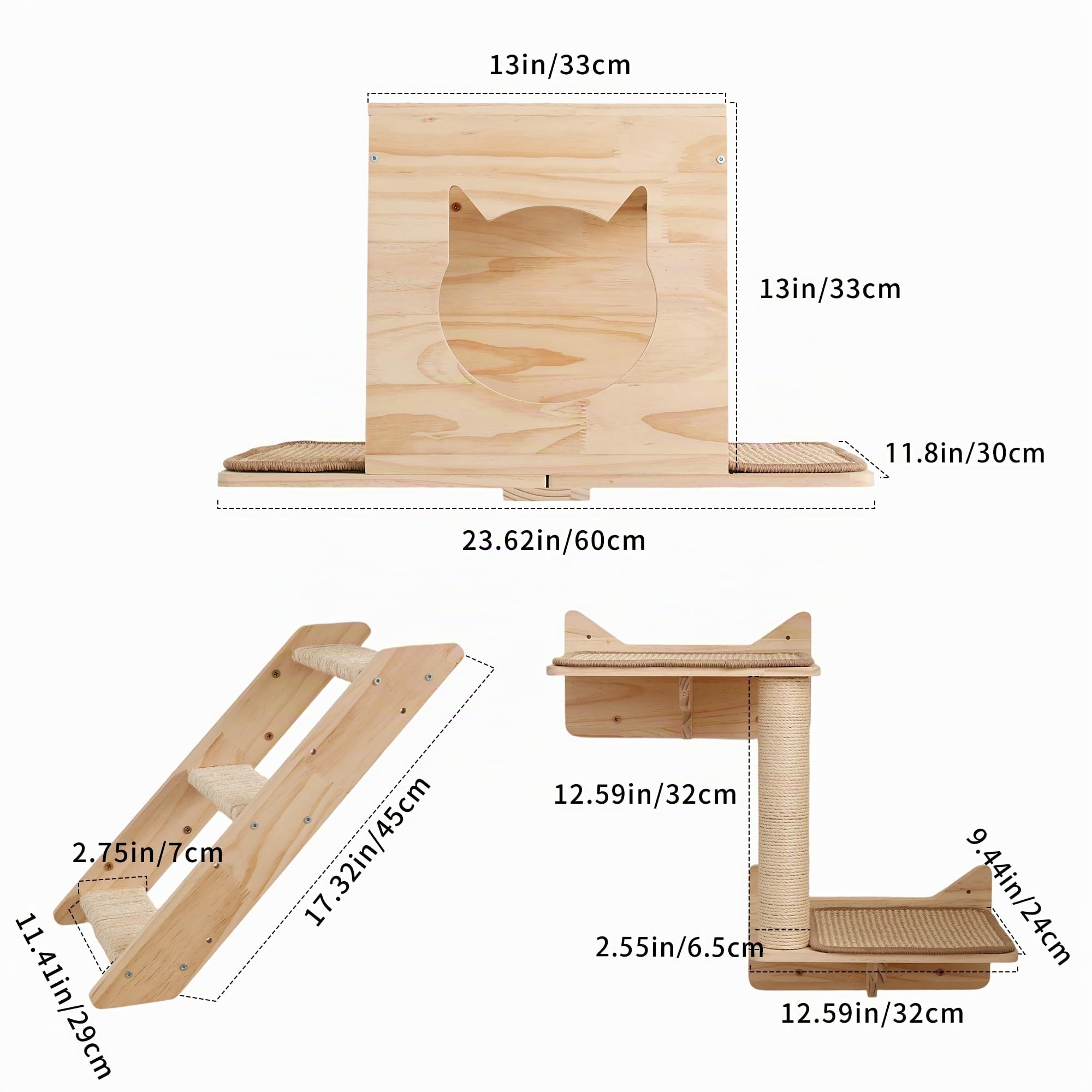 Juego de estantes de pared para gatos – Muebles para gatos montados en la pared con casa, alfombrilla de sisal, postes rascadores y posaderos – Estantes de escalada para interiores para gatos
